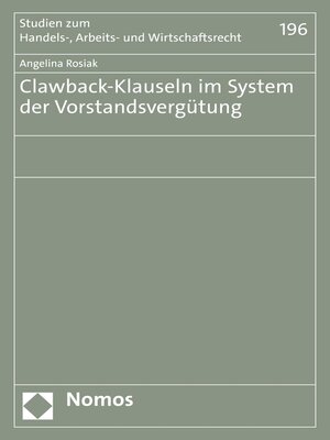 cover image of Clawback-Klauseln im System der Vorstandsvergütung